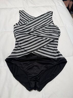 Miraclesuit size 16 Striped Black & White One-Piece Swimsuit
